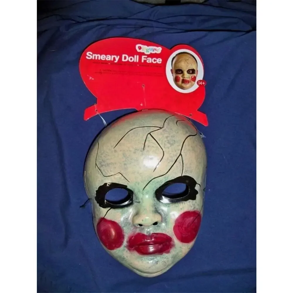 BLANK WHIT E MASK BLACK EYES DOLL SCARY CREEPY PURGE HALLOWEEN FACE MASK DG23927 - Picture 2 of 2